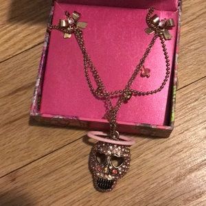 Betsey Johnson Glitzy Skull with Halo Necklace